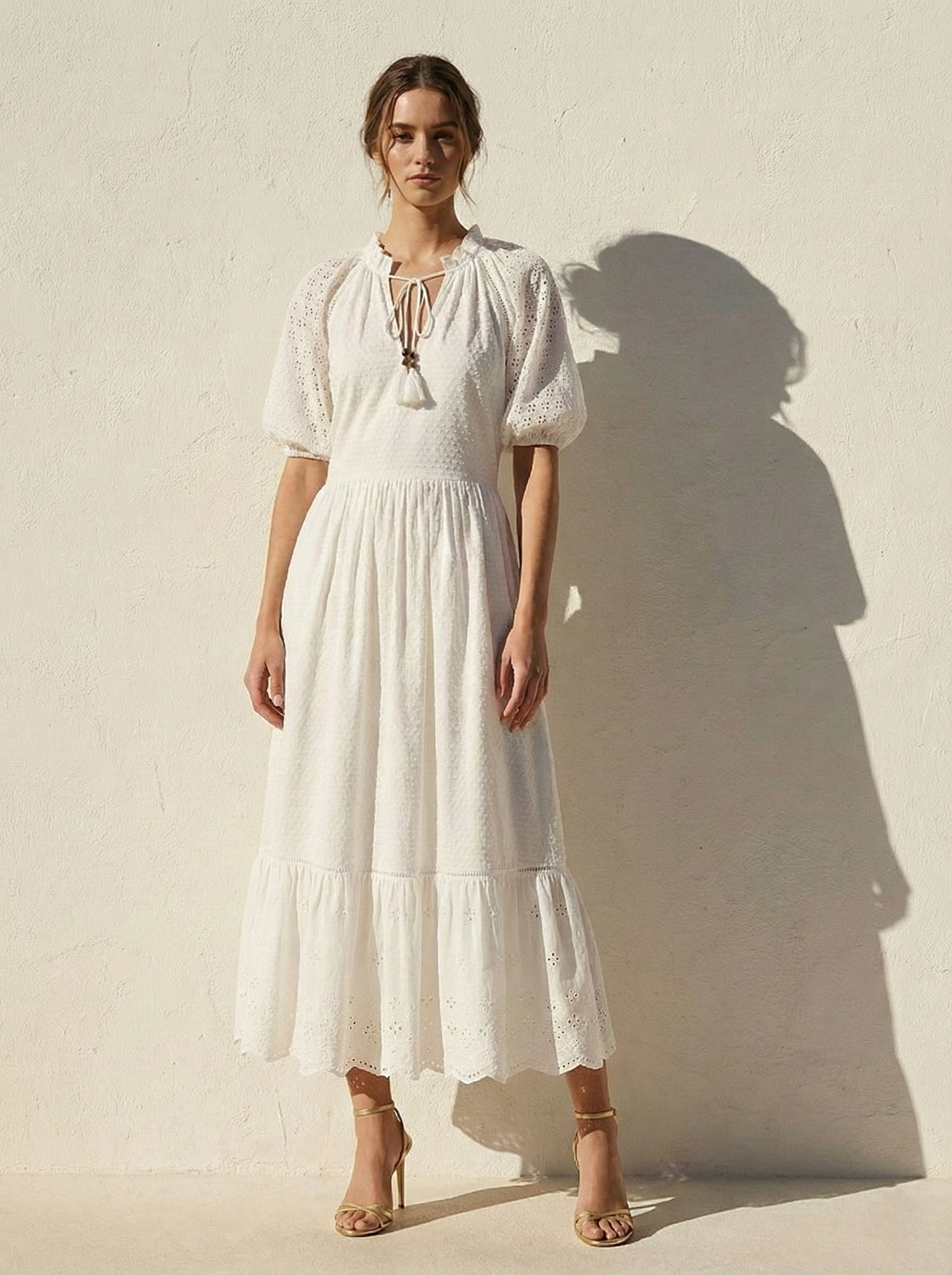Willow Broderie Anglaise White Midi Dress