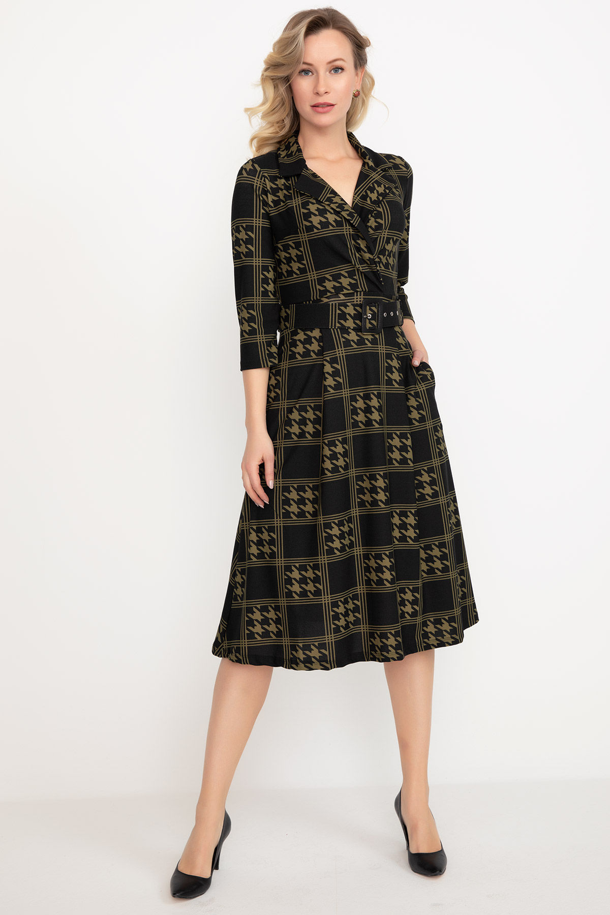 Blouse Collar Dress with Belt