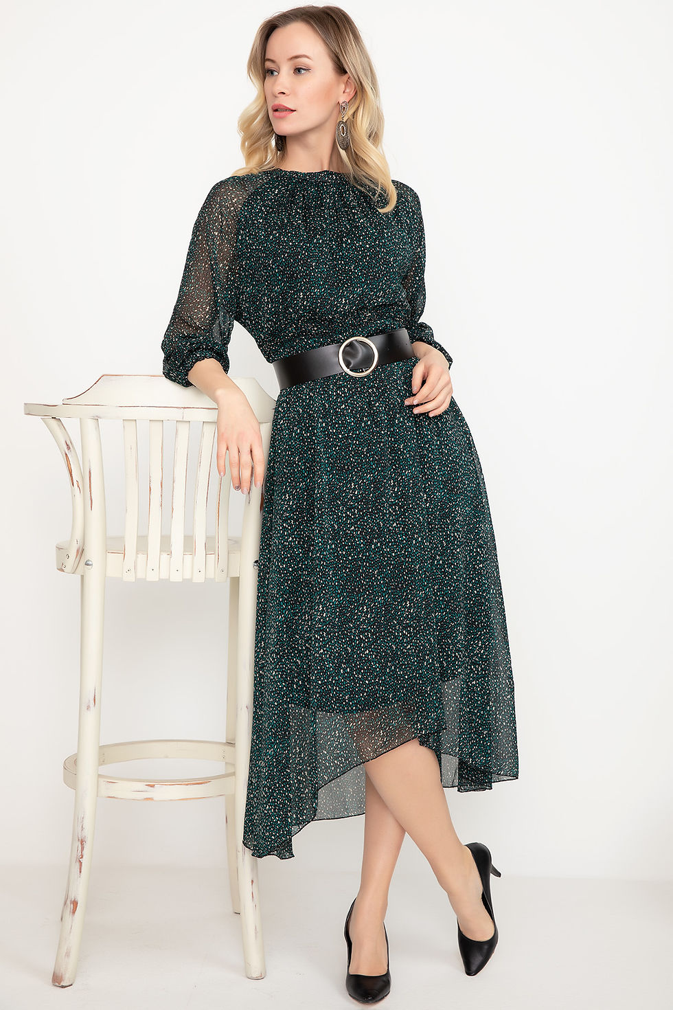 Thumbnail: Chiffon Crinkle Lined Belt Dress