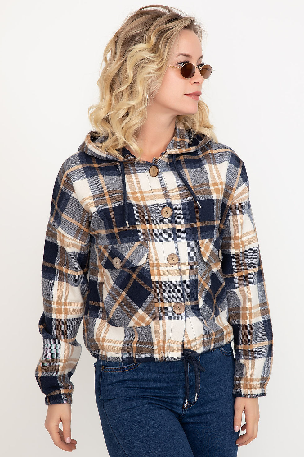 Thumbnail: Plaid Hooded Short Shirt