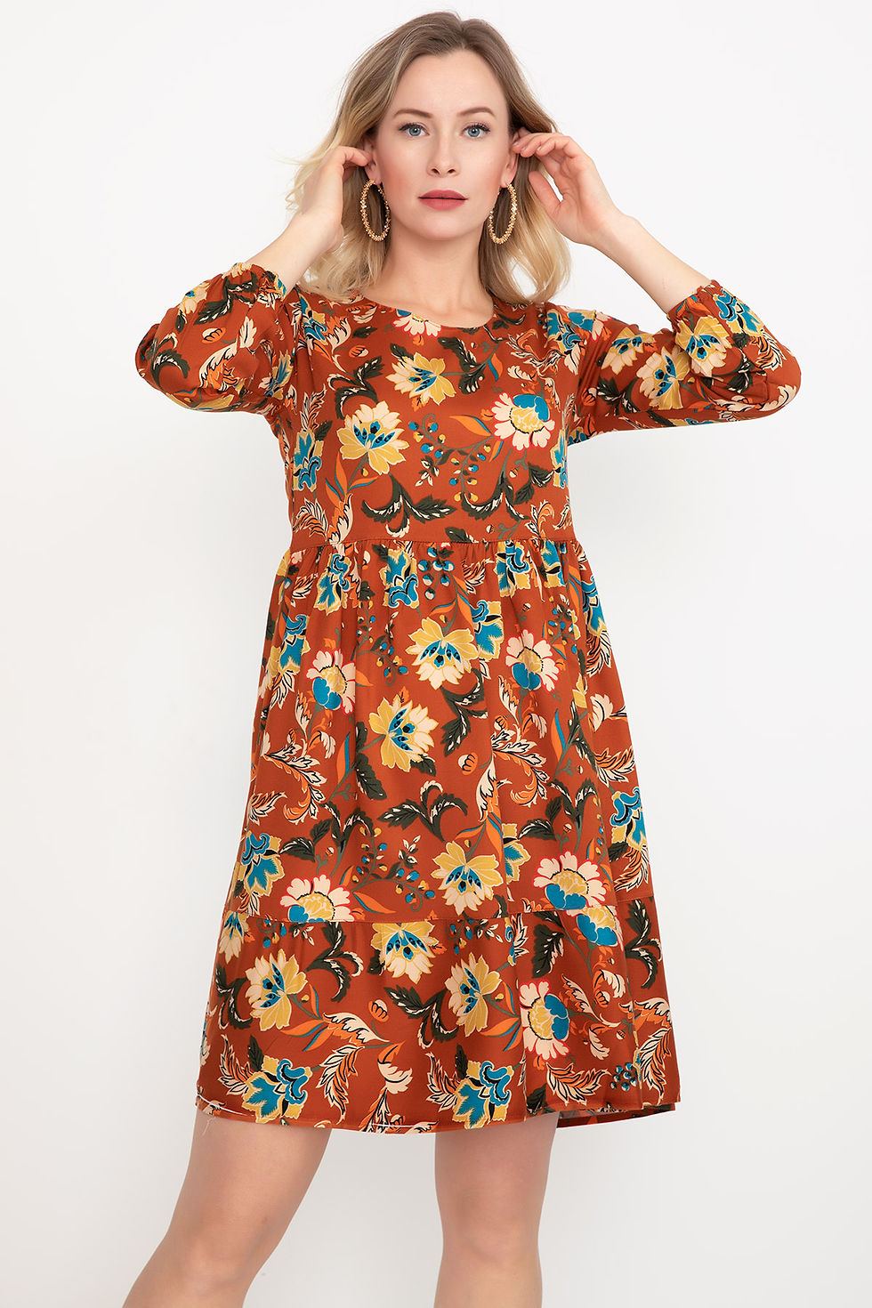 Thumbnail: Floral Patterned Dress with Sleeves