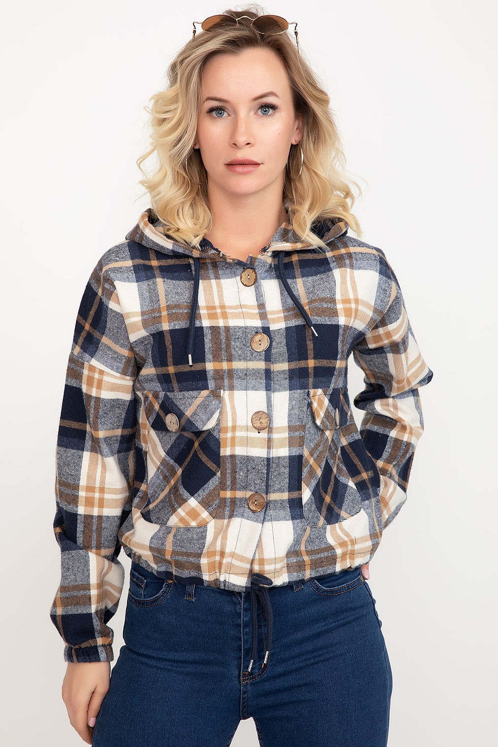 Thumbnail: Plaid Hooded Short Shirt