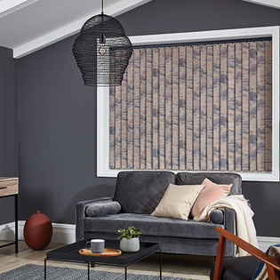 Living room with vertical blinds