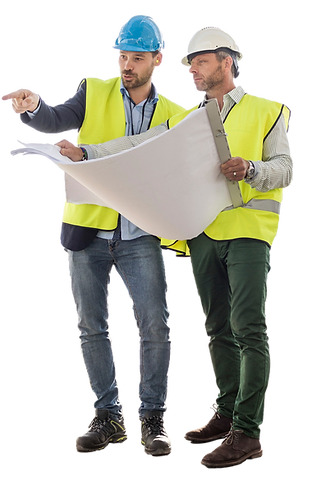 Experts discussing over blueprint at construction site