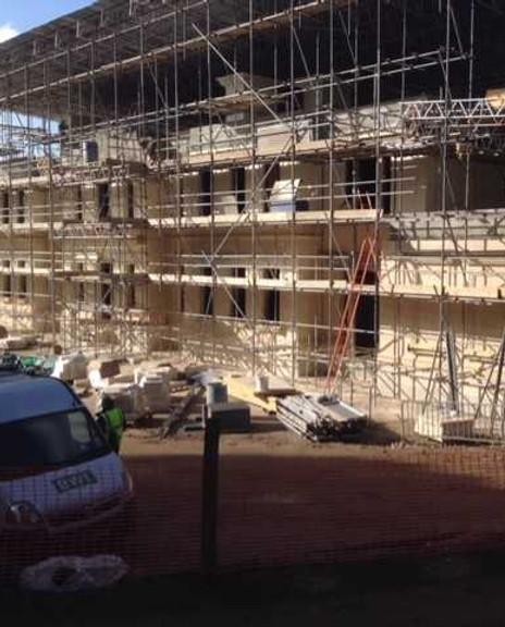 Building with scaffolding