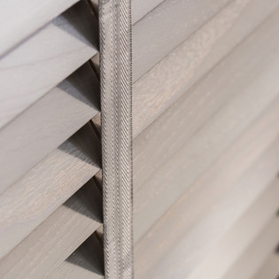Close up of wood Venetian blinds