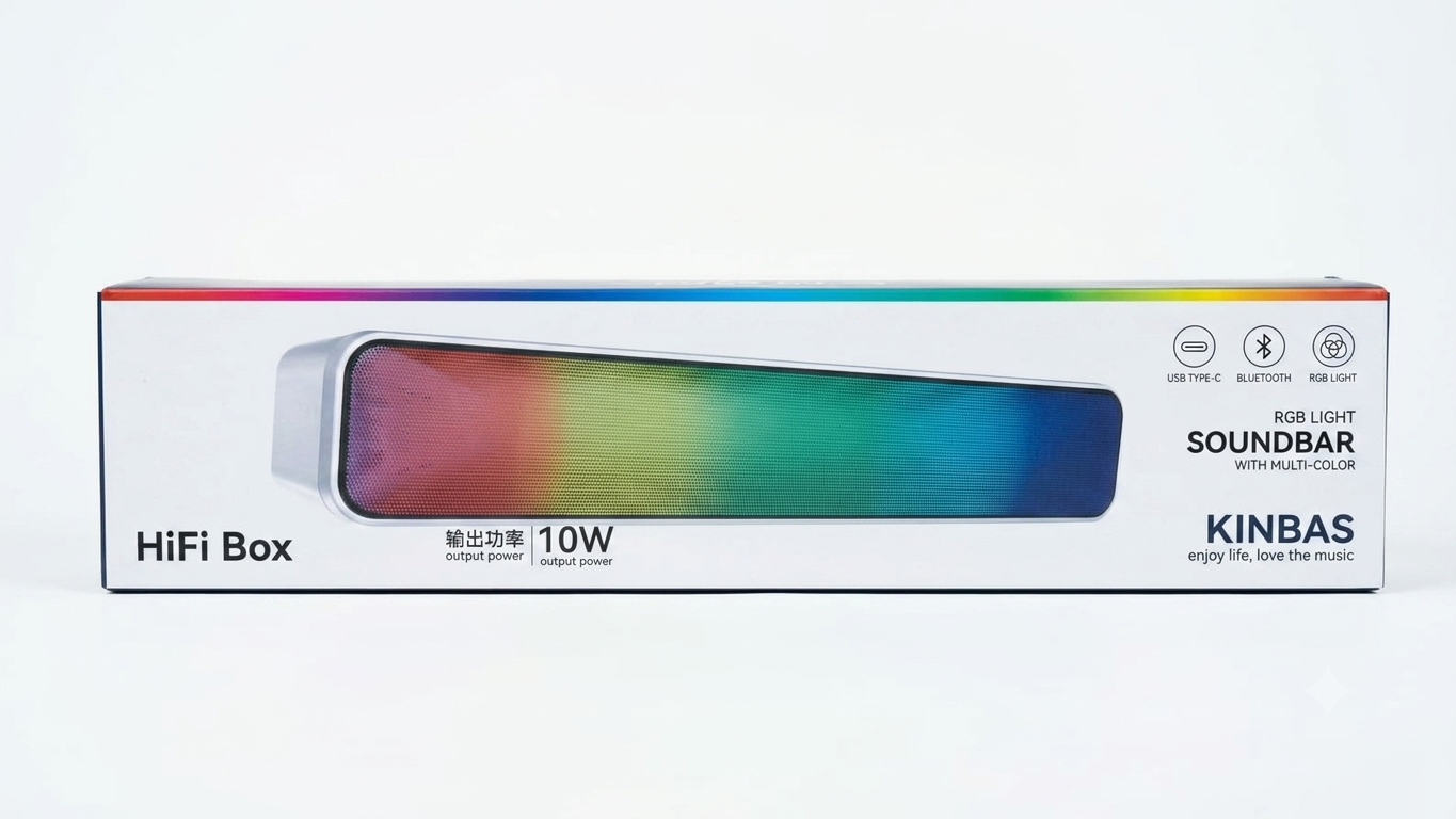 Kinbas 10W RGB Bluetooth Soundbar – HiFi Wireless Desktop Speaker