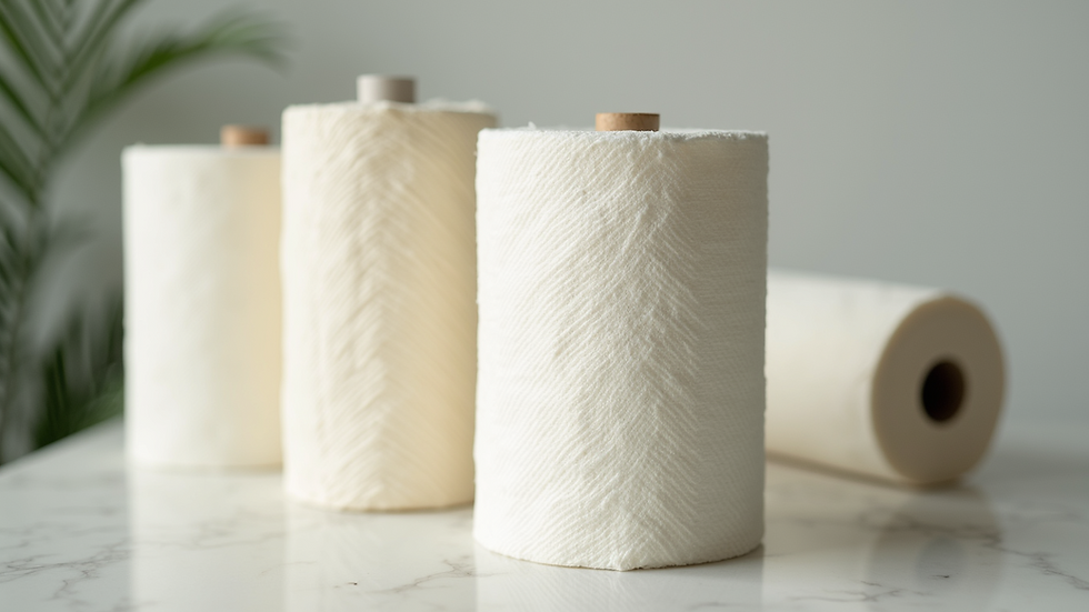 Close-up view of eco-friendly paper towels made from recycled fibers