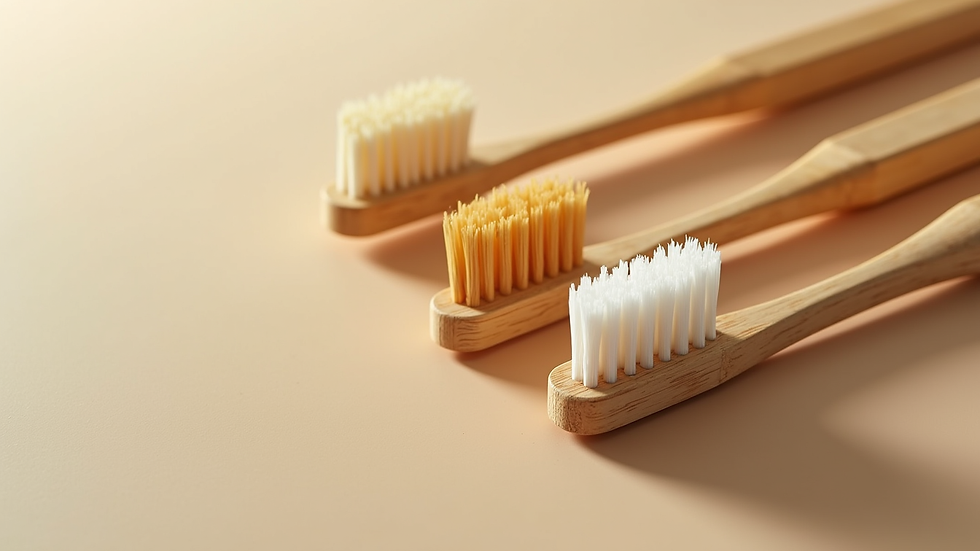 Close-up view of bamboo toothbrushes arranged neatly