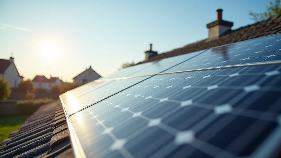 Close-up of solar panels on a residential rooftop under clear sky