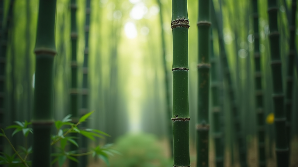 Close-up view of bamboo stalks in a sustainable forest