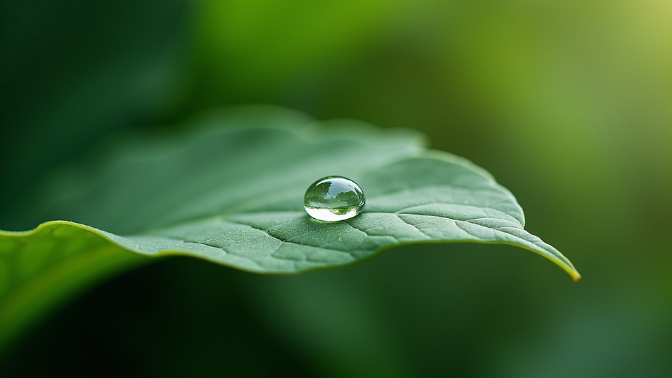 Close-up view of a clear water droplet on a green leaf