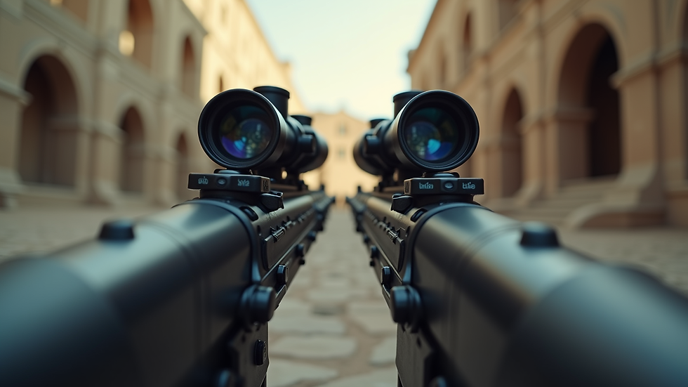 Eye-level view of AR-15 rifle with 40mm and 50mm scopes side by side