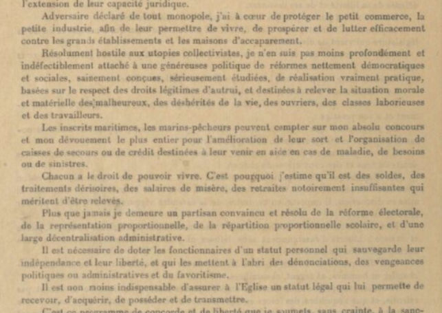 La profession de foi de Louis Soubigou aux élections législatives de 1914.