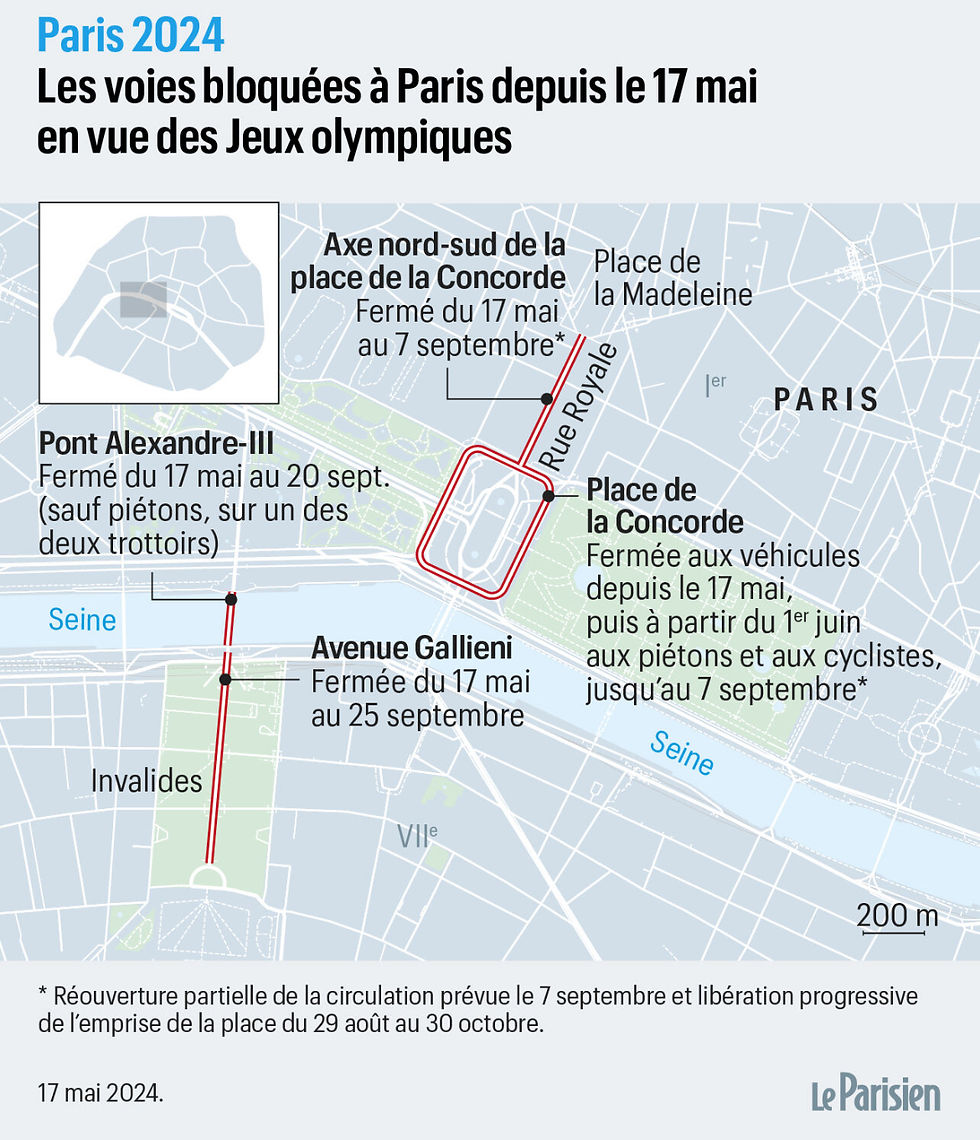 Les voies d'ores et déjà fermées dans le 8e arrondissement (source : Le Parisien).