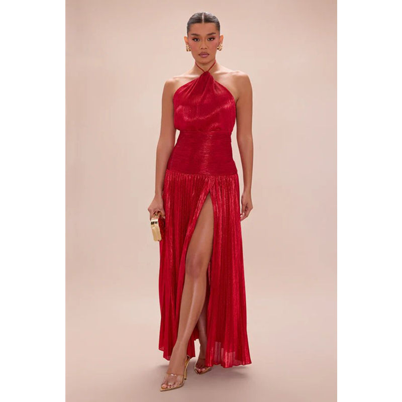 Thumbnail: Luxurious Women Corset Party Cocktail Dress Sexy Off Shoulder Halter Folds Slit 