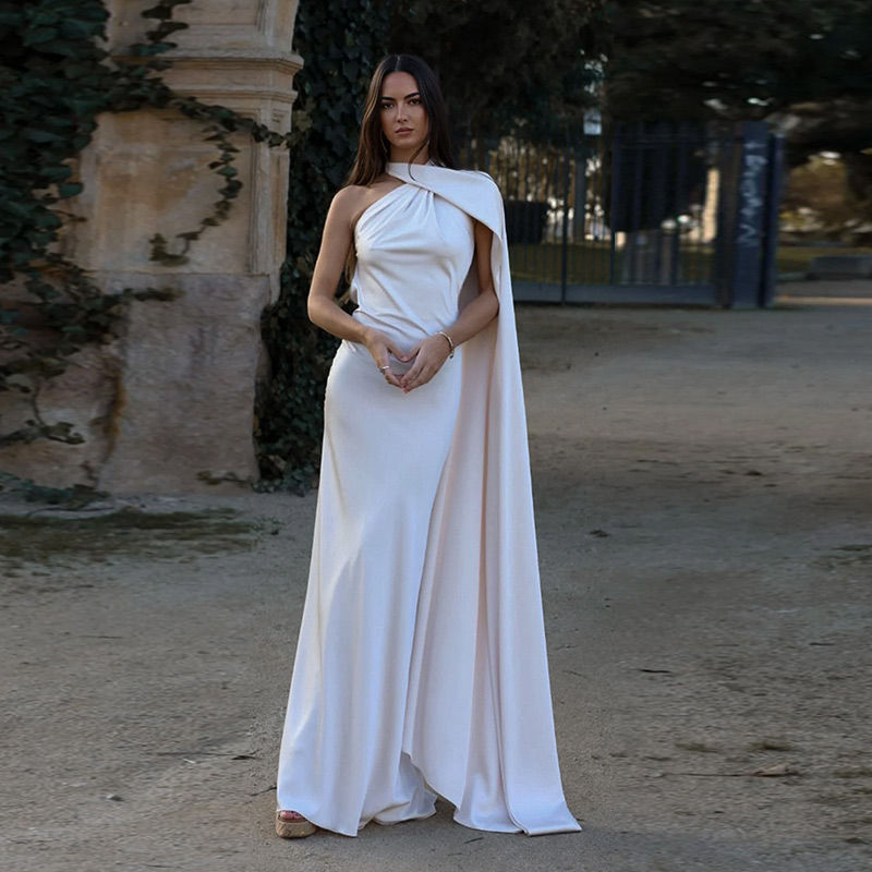Thumbnail: Elegant Lady Dinner Dress For Party Solid Halter Sleeveless Backless Lace Up Sli