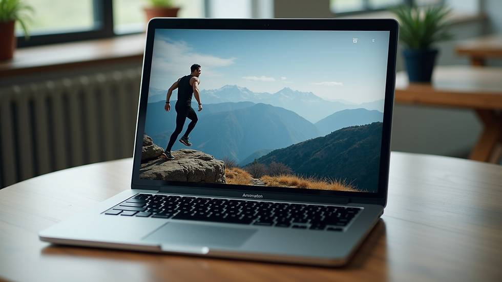 High angle view of a laptop showing a virtual workout session