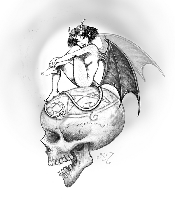 "Démone au crâne" projet-tattoo disponible