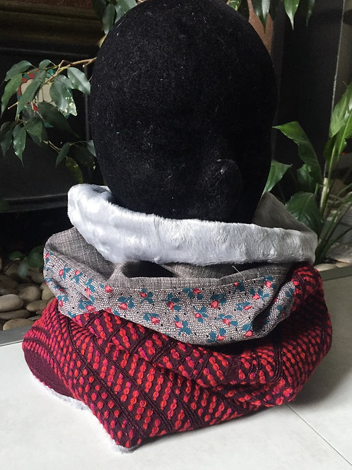 Col Capuche Framboise & Gris Clair