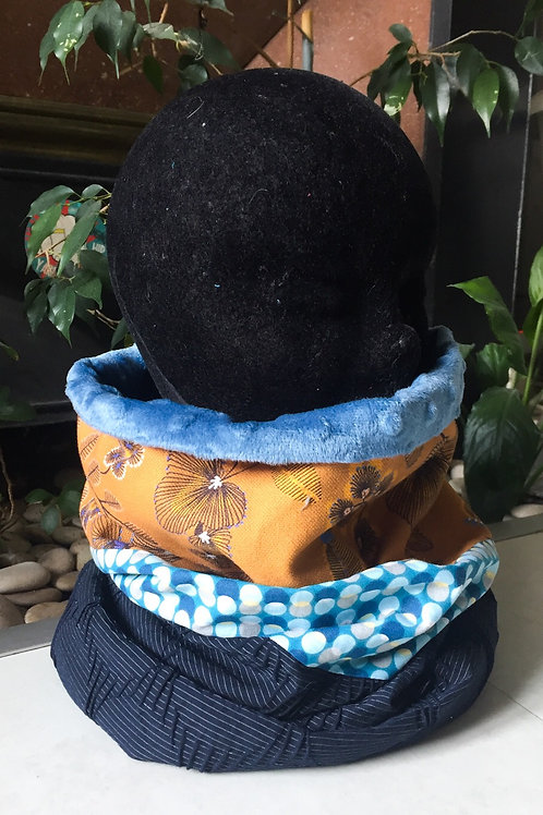 Col Capuche Moutarde & Bleu