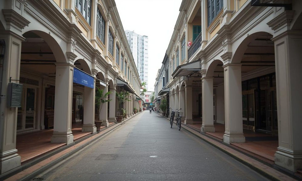 Illustration of a walkable shophouse area