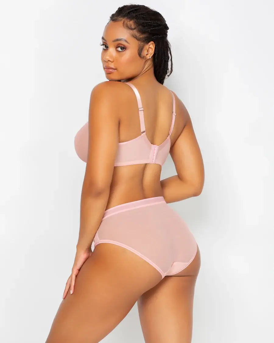 Thumbnail: Curvy Couture Sheer Mesh Full Coverage Unlined Underwire Bra - Blushing Rose