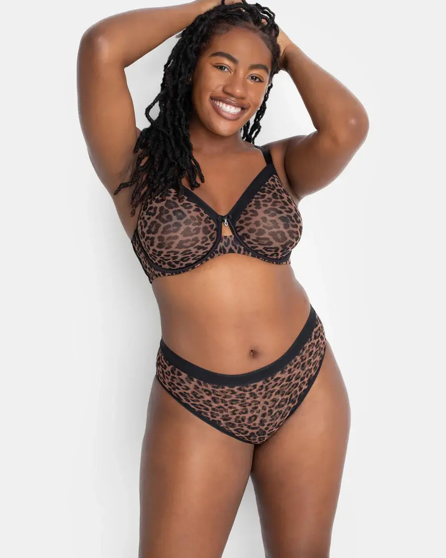 Thumbnail: Curvy Couture Sheer Mesh High Cut Brief - Designer Leopard