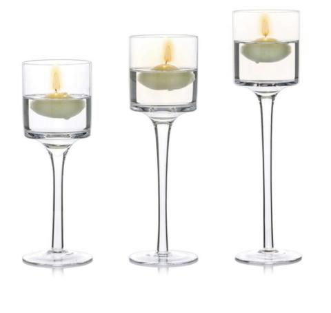 PHOTOPHORE SUR PIED EN VERRE TRANSPARENT SET DE 3