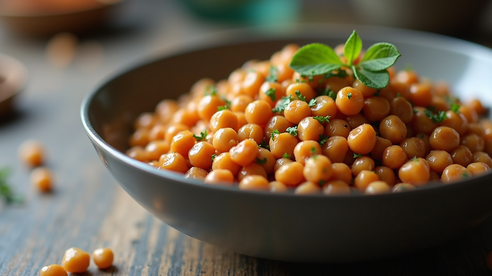Close-up view of a bowl of lentils and chickpeas