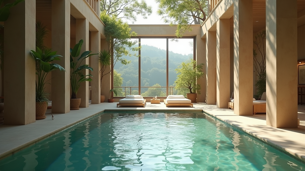 Wide angle view of a picturesque spa setting