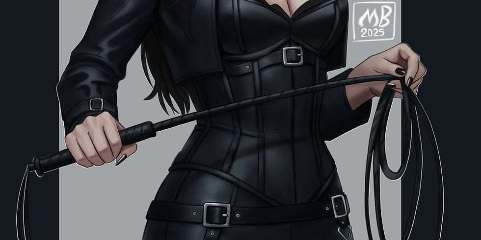 O torço de uma mulher segurando um chicote