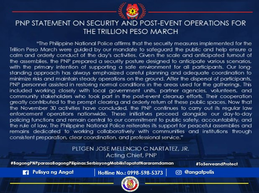 PNP, Naglabas ng Pahayag Tungkol sa Security Operations ng 'Trillion Peso March'
