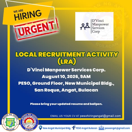 D'Vinci Manpower Services Corp., Nagbukas ng mga Bakanteng Trabaho sa Pamamagitan ng PESO Angat