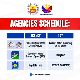Gabay sa Serbisyo: Schedule ng PhilSys, GSIS, at Pag-IBIG sa Munisipyo ng San Rafael