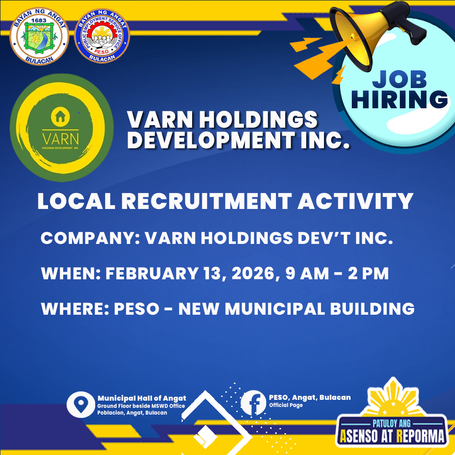 PESO Angat, Magsasagawa ng Recruitment katuwang ang Varn Holdings