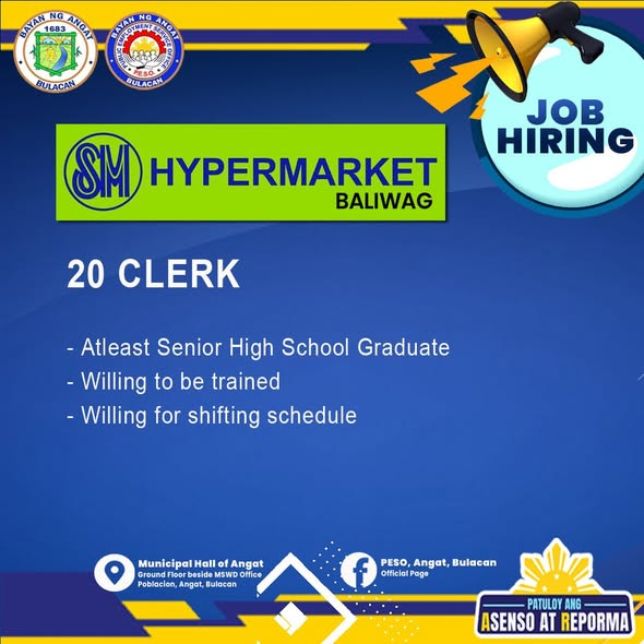 SM Hypermarket Baliwag, Naghahanap ng mga Bagong Kawani