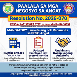 Pagsusumite ng Job Vacancies sa PESO, Obligatoryo na sa Lahat ng Negosyo sa Angat sa Ilalim ng Resolution No. 2026-070