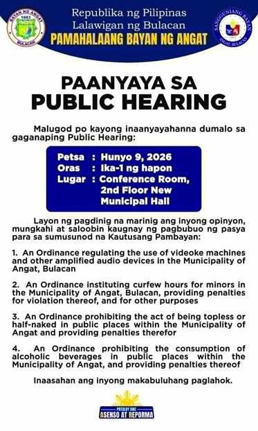 Sangguniang Bayan ng Angat, Inaanyayahan ang Publiko sa Pagdidinig ng mga Bagong Kautusang Pambayan