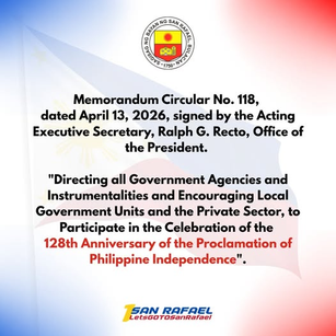 Pagpapakita ng Nasyonalismo: San Rafael, Makikiisa sa Ika-128 Anibersaryo ng Araw ng Kalayaan