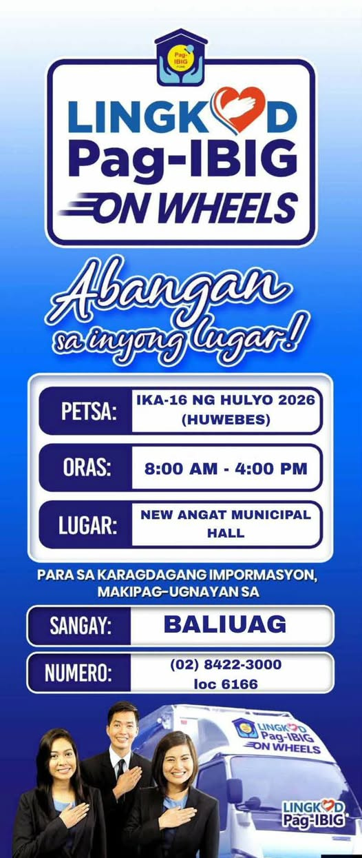 Pag-IBIG Fund on Wheels, Dadating sa New Angat Municipal Hall Ngayong Hulyo 16