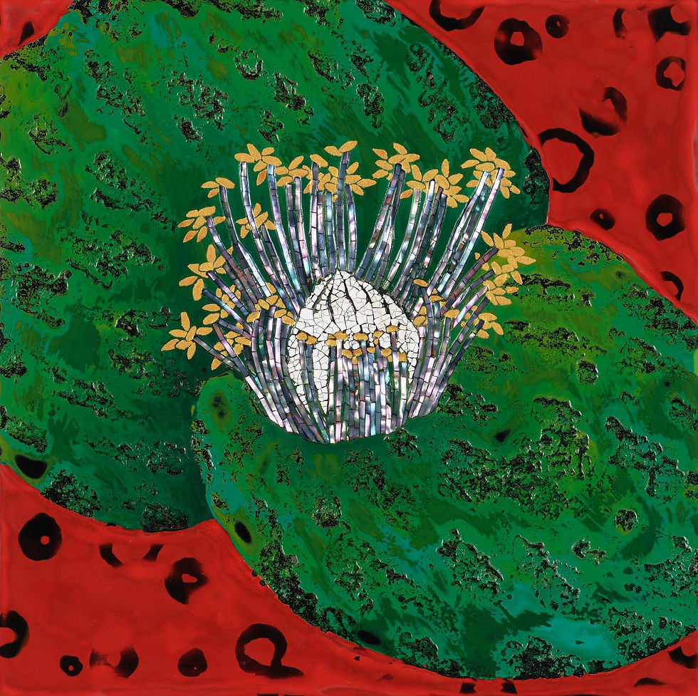 피어나, 16x16cm, 나무에 옻칠, 혼합재료, 2026