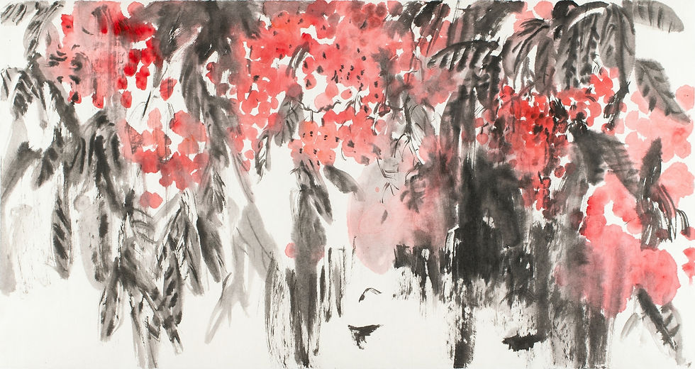 소녀.가을1, 75x143cm, 한지에수묵담채, 2025