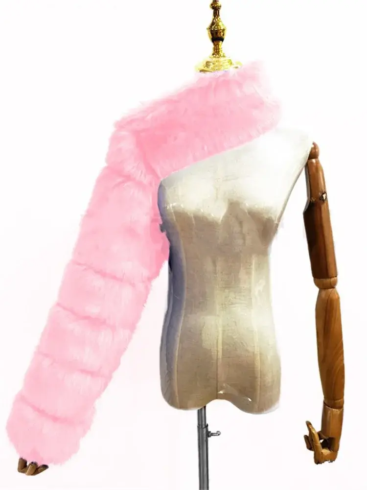 Miniatura: Winter Warm Clothes 2022 Pink Black Faux Fur Coats Women Long Sleeve Crop Top