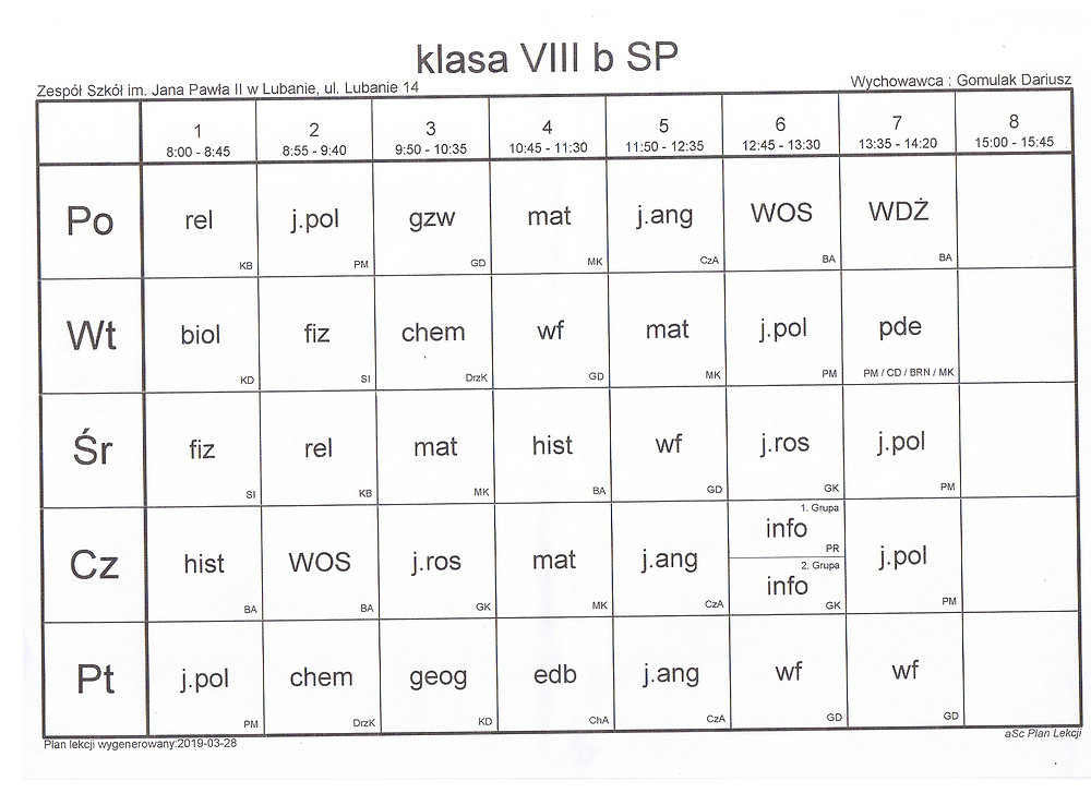 Zss Nowy Sącz Plan Lekcji 2019 - NOWY PLAN LEKCJI