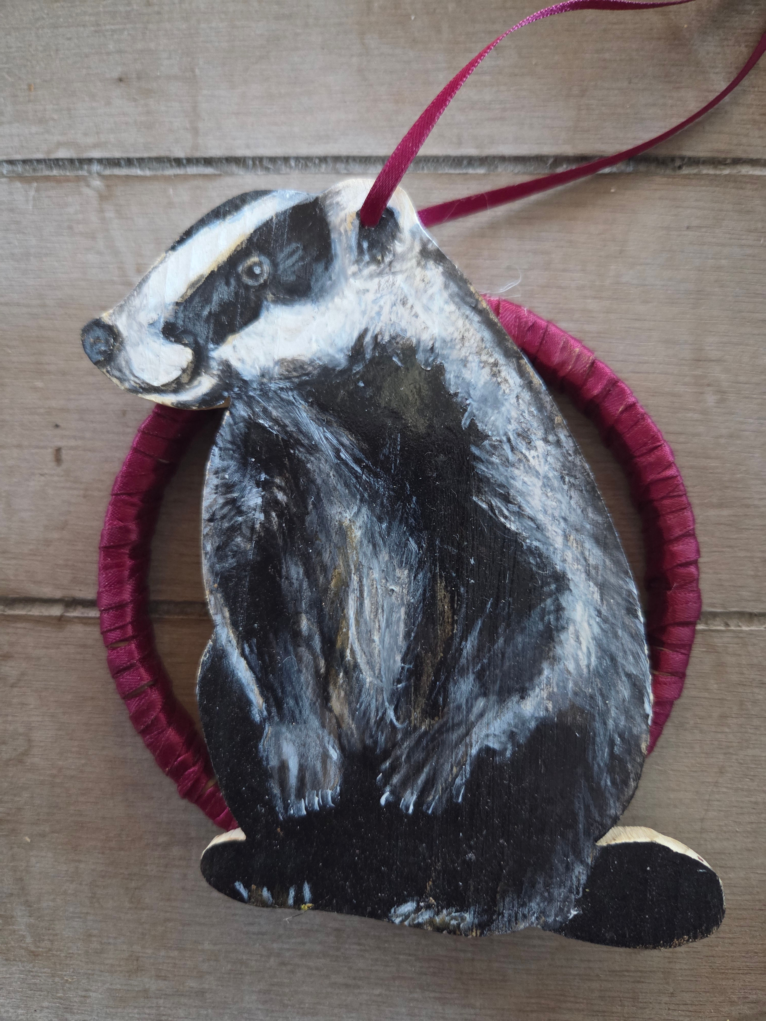 Hand crafted and hand-painted wooden decoration Badger