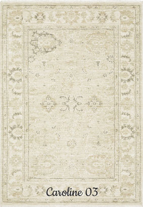 area rug with distressed traditional design and soft vintage color palette