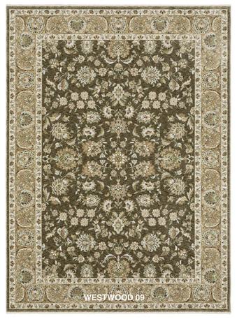 Westwood Collection transitional and modern organic area rug featuring vintage-inspired botanical patterns, space-dyed polyester yarn, and a luxurious million-point construction in earthy tones of sage, olive, powder blue, ivory, sand, blush, and soft gold for a soft, durable, designer-inspired look.

