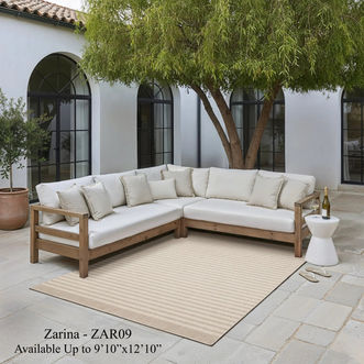 Zarina performance rug blending natural jute-inspired style with durable, weather-resistant construction for indoor and outdoor living.