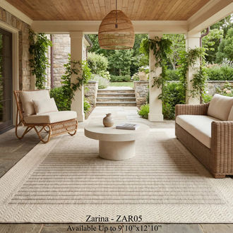 Zarina performance rug blending natural jute-inspired style with durable, weather-resistant construction for indoor and outdoor living.